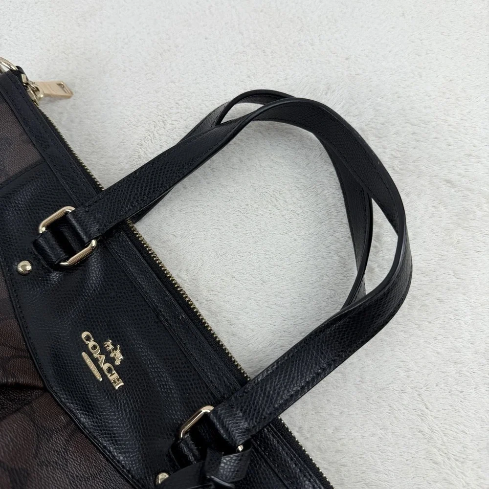 Coach Signature Pleated Peyton‎ Tote Dark Brown & Black F34614 $395